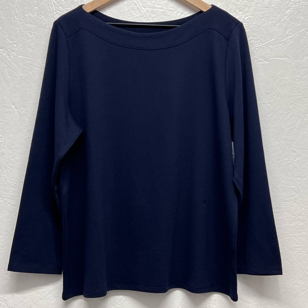 RAFAELLA Women's Boatneck French Terry Knit Top - Navy